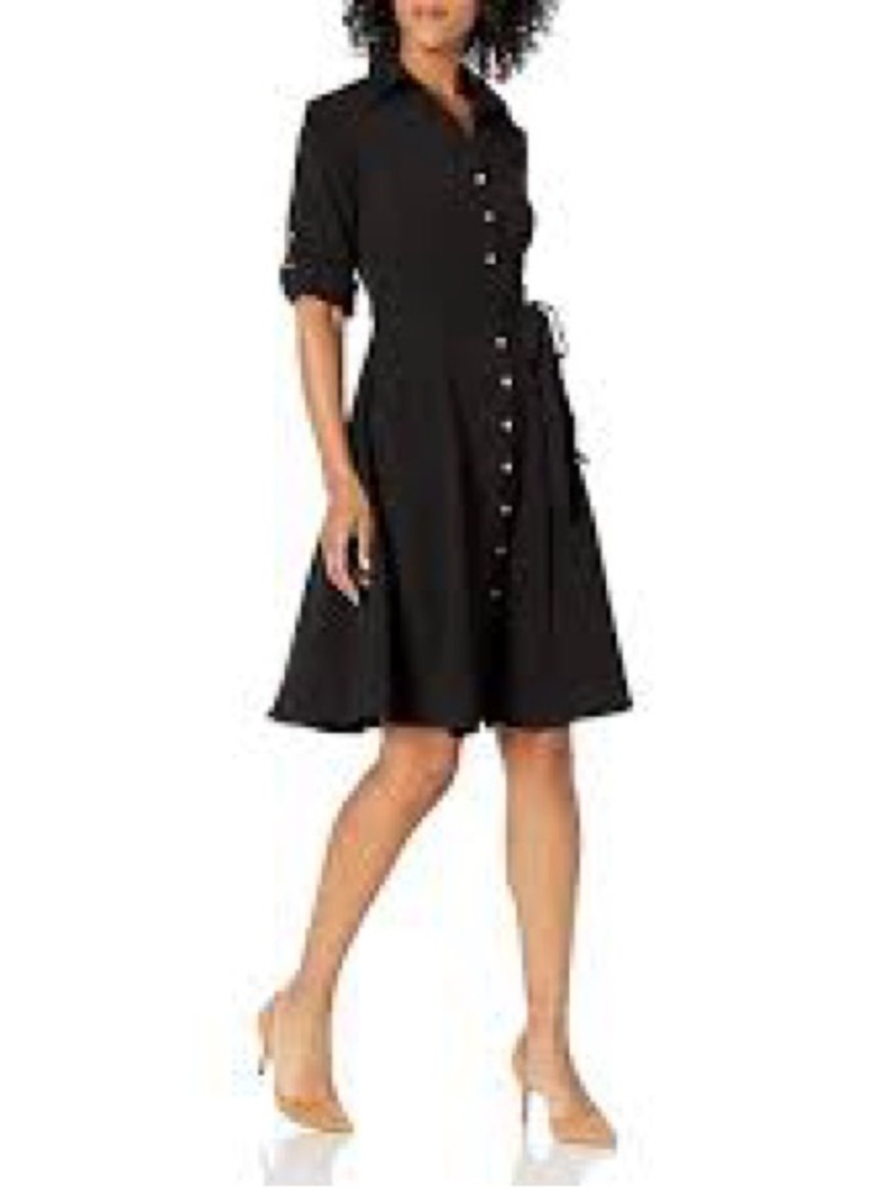 Sharagano Black Button-Front Midi Shirt Dress. Size 6.